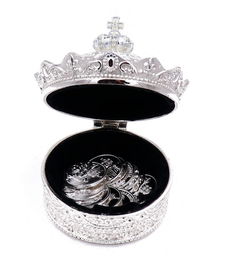 JOICE GIFT Elegant Silver Crown Wedding Arras with 13 Coins Set - Image 2